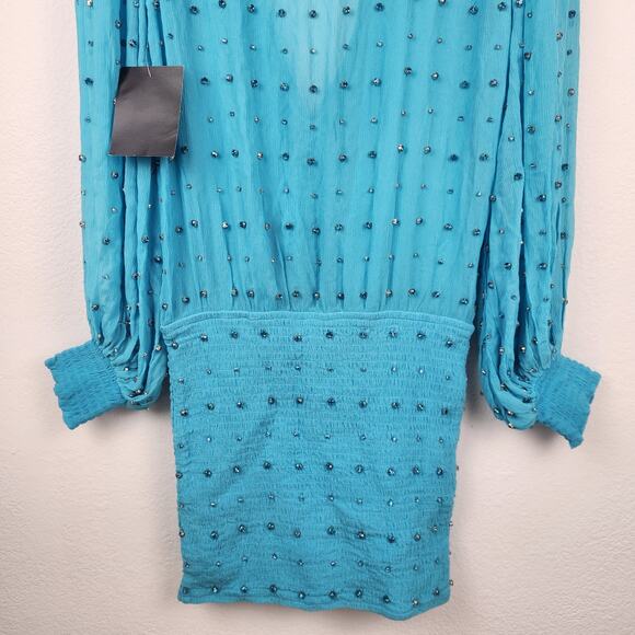 Retrofete Lennon Embellished Silk Chiffon Dress in Blue Size Small NWT Crystal - Picture 8 of 11